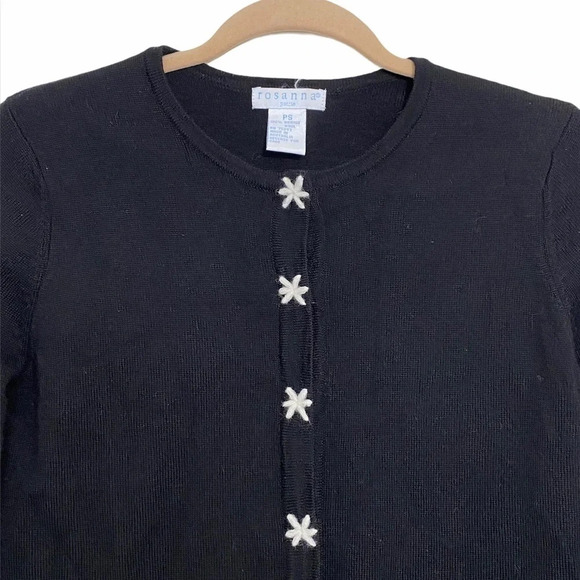 VTG Rosanna Cardigan Sweater Merino Wool Black PS - Picture 2 of 6